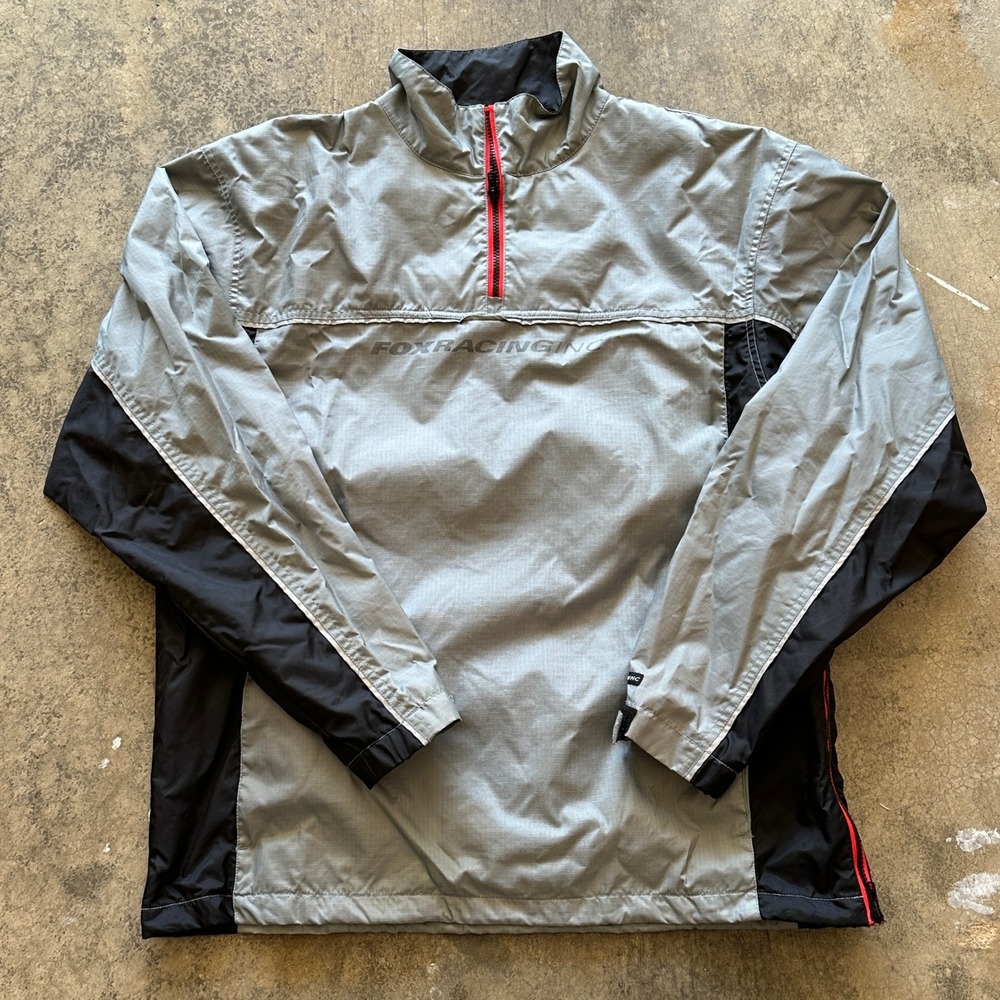 Fox Racing Pullover Jacket Mens XL Lightweight Windbreaker Gray Black‎